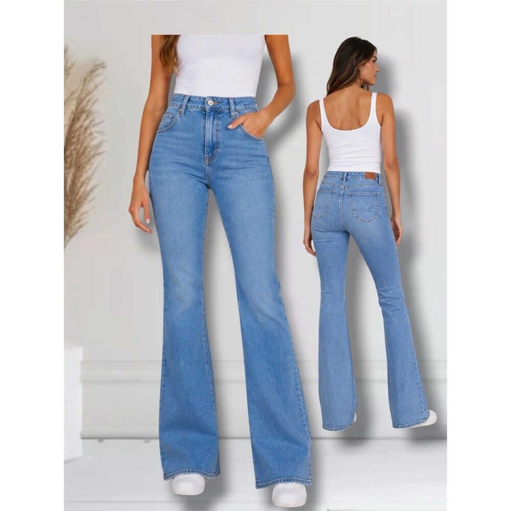 Tall Women American Eagle Size 6 X-Long Super High-Rise Flare Luxe Stretch Jeans